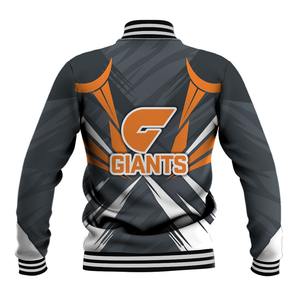 Greater Western Sydney Giants Australian Football Baseball Jacket Powerful Muscle Mascot With Geometric Sunburst Motion Art