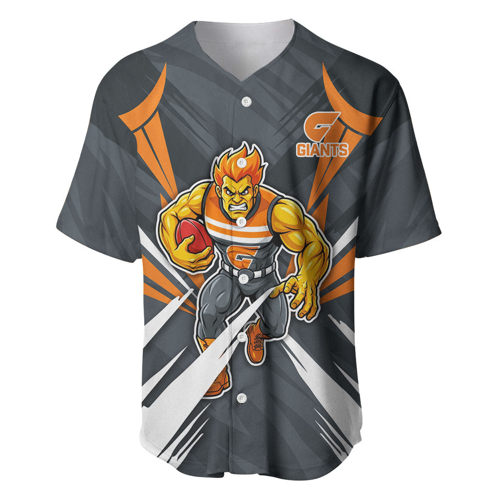 Greater Western Sydney Giants Australian Football Baseball Jersey Powerful Muscle Mascot With Geometric Sunburst Motion Art