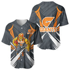 Greater Western Sydney Giants Australian Football Baseball Jersey Powerful Muscle Mascot With Geometric Sunburst Motion Art