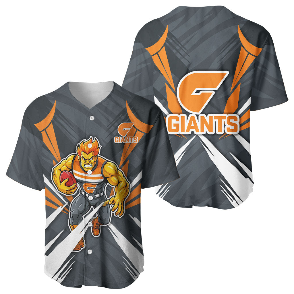 Greater Western Sydney Giants Australian Football Baseball Jersey Powerful Muscle Mascot With Geometric Sunburst Motion Art