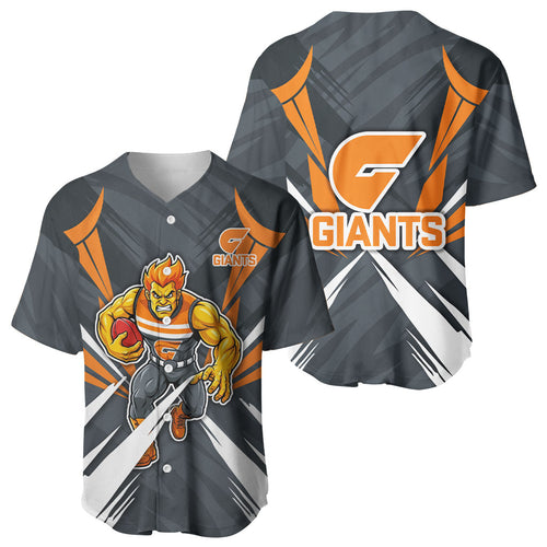 Greater Western Sydney Giants Australian Football Baseball Jersey Powerful Muscle Mascot With Geometric Sunburst Motion Art