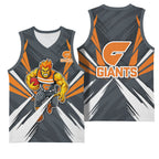 Greater Western Sydney Giants Australian Football Basketball Jersey Powerful Muscle Mascot With Geometric Sunburst Motion Art
