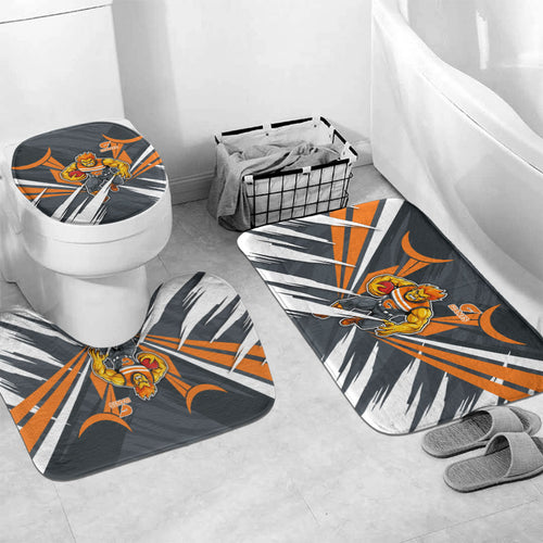Greater Western Sydney Giants Australian Football Bathroom Set Powerful Muscle Mascot With Geometric Sunburst Motion Art
