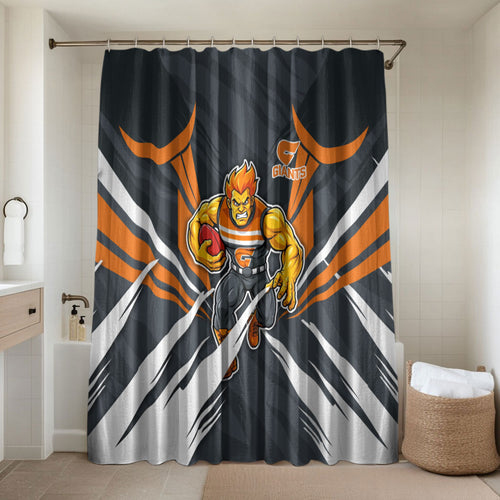 Greater Western Sydney Giants Australian Football Bathroom Set Powerful Muscle Mascot With Geometric Sunburst Motion Art