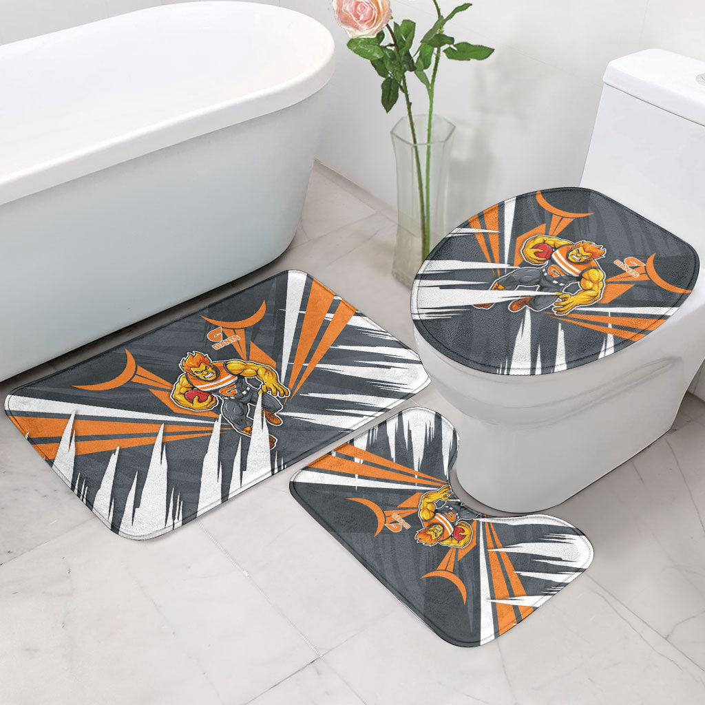 Greater Western Sydney Giants Australian Football Bathroom Set Powerful Muscle Mascot With Geometric Sunburst Motion Art