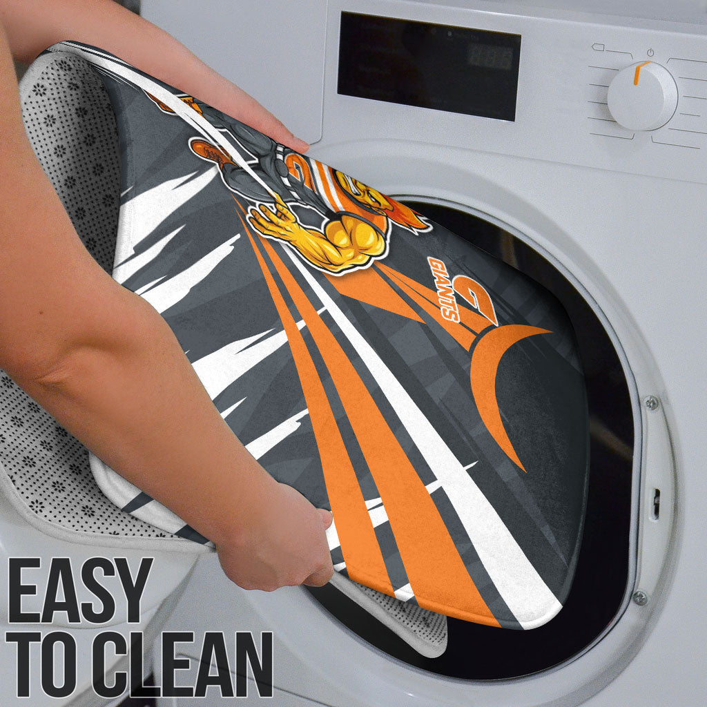Greater Western Sydney Giants Australian Football Bathroom Set Powerful Muscle Mascot With Geometric Sunburst Motion Art