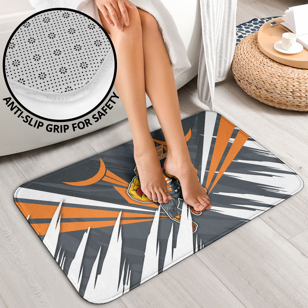 Greater Western Sydney Giants Australian Football Bathroom Set Powerful Muscle Mascot With Geometric Sunburst Motion Art
