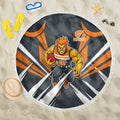 Greater Western Sydney Giants Australian Football Beach Blanket Powerful Muscle Mascot With Geometric Sunburst Motion Art