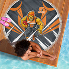 Greater Western Sydney Giants Australian Football Beach Blanket Powerful Muscle Mascot With Geometric Sunburst Motion Art