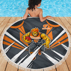 Greater Western Sydney Giants Australian Football Beach Blanket Powerful Muscle Mascot With Geometric Sunburst Motion Art
