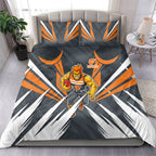 Greater Western Sydney Giants Australian Football Bedding Set Powerful Muscle Mascot With Geometric Sunburst Motion Art