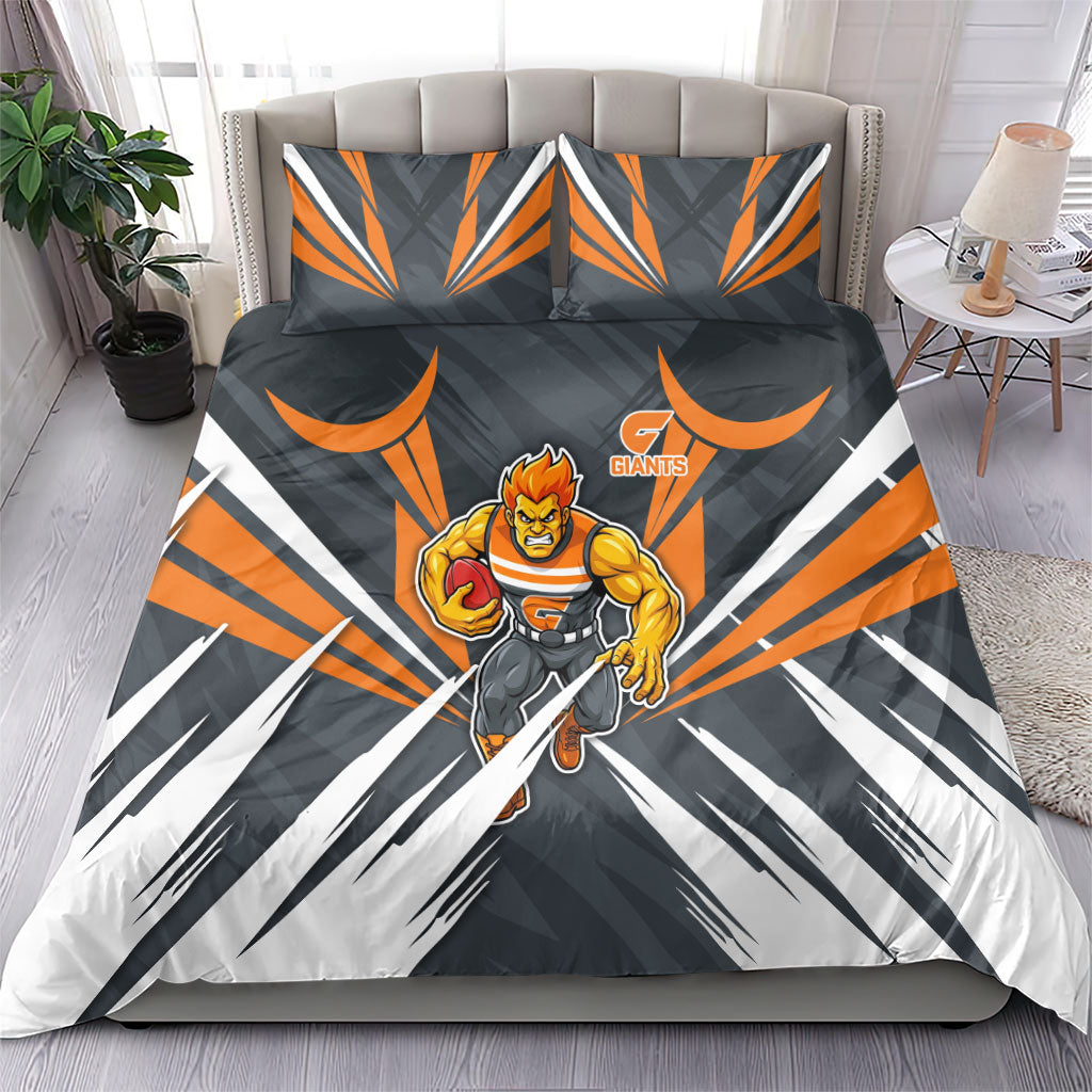 Greater Western Sydney Giants Australian Football Bedding Set Powerful Muscle Mascot With Geometric Sunburst Motion Art