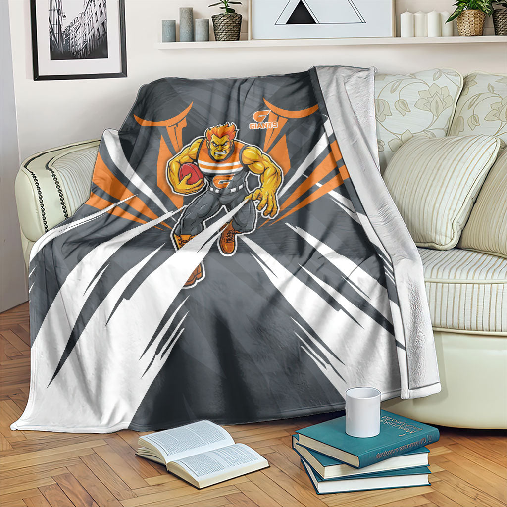 Greater Western Sydney Giants Australian Football Blanket Powerful Muscle Mascot With Geometric Sunburst Motion Art