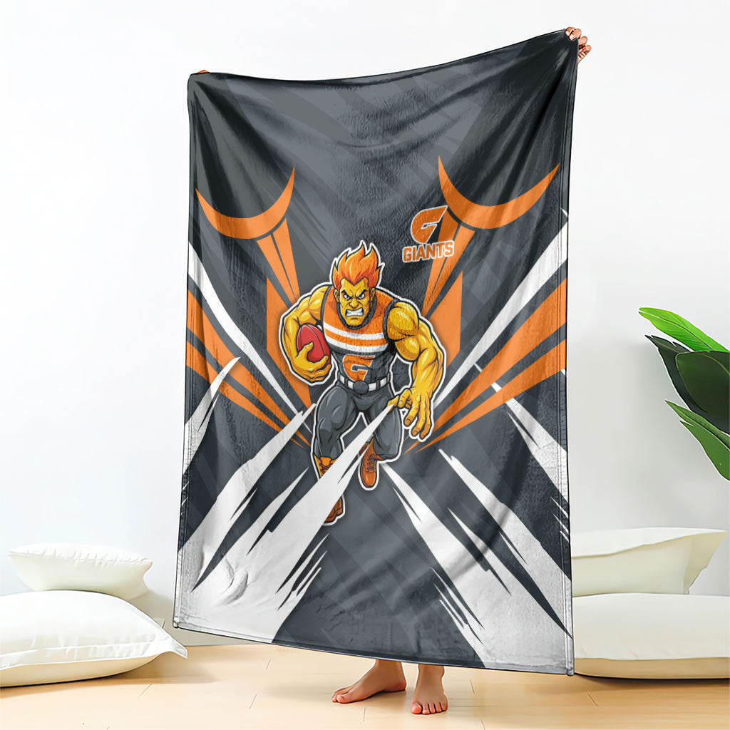 Greater Western Sydney Giants Australian Football Blanket Powerful Muscle Mascot With Geometric Sunburst Motion Art