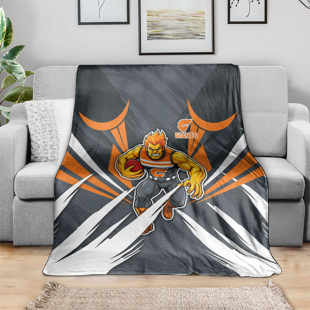 Greater Western Sydney Giants Australian Football Blanket Powerful Muscle Mascot With Geometric Sunburst Motion Art