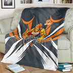 Greater Western Sydney Giants Australian Football Blanket Powerful Muscle Mascot With Geometric Sunburst Motion Art