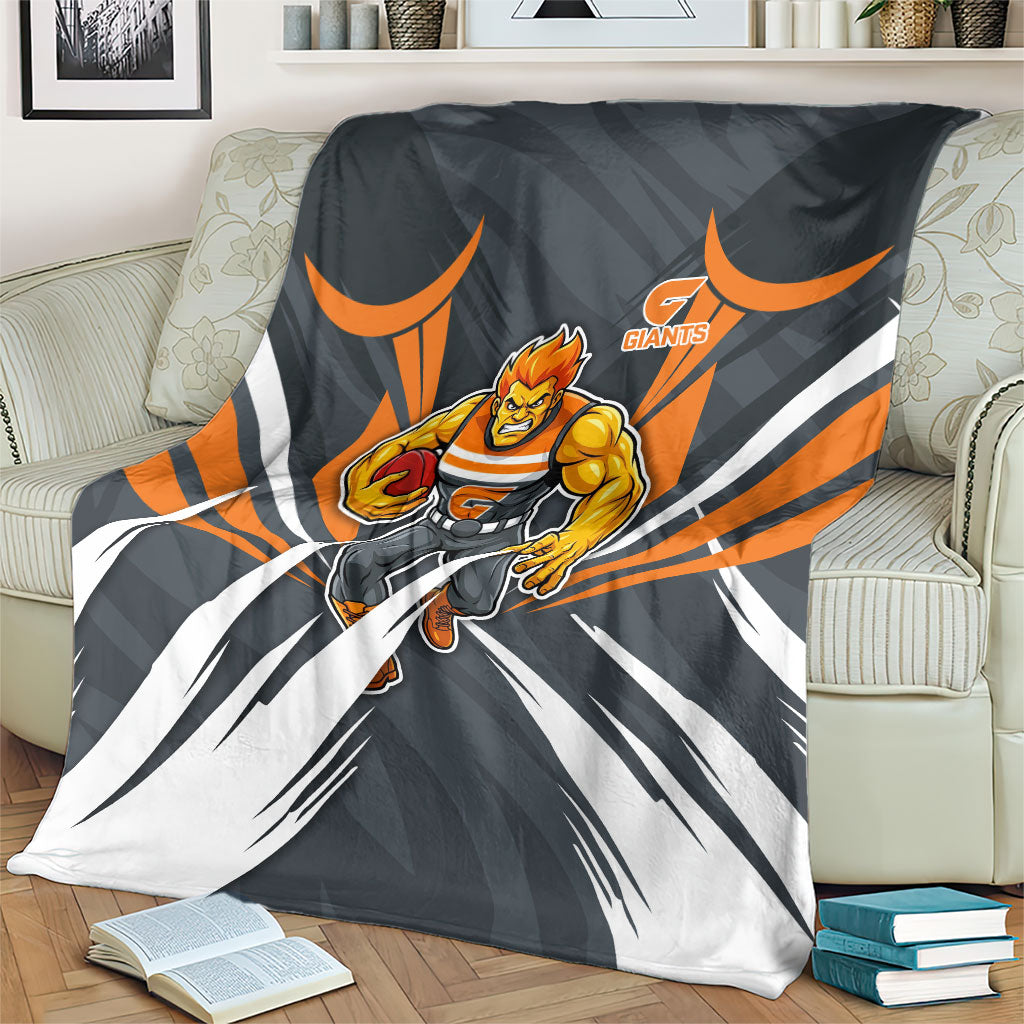 Greater Western Sydney Giants Australian Football Blanket Powerful Muscle Mascot With Geometric Sunburst Motion Art