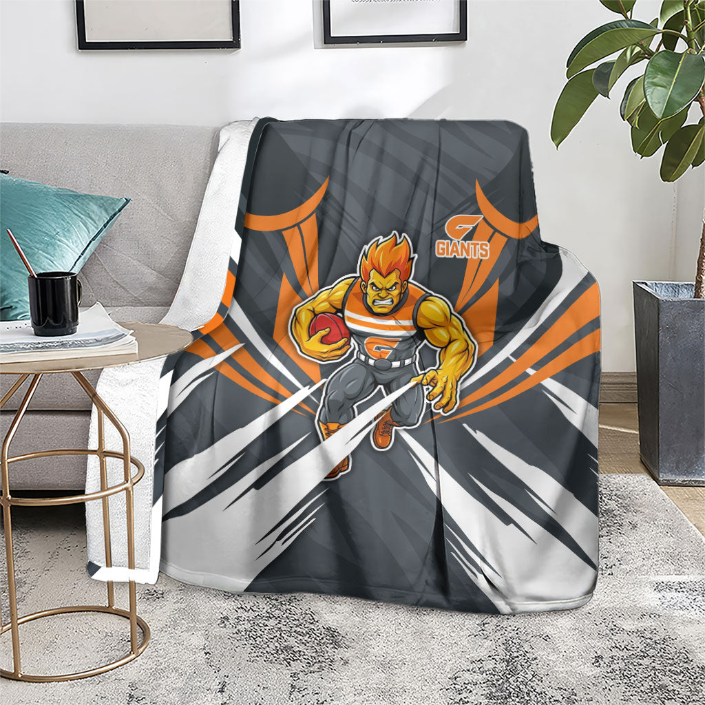 Greater Western Sydney Giants Australian Football Blanket Powerful Muscle Mascot With Geometric Sunburst Motion Art