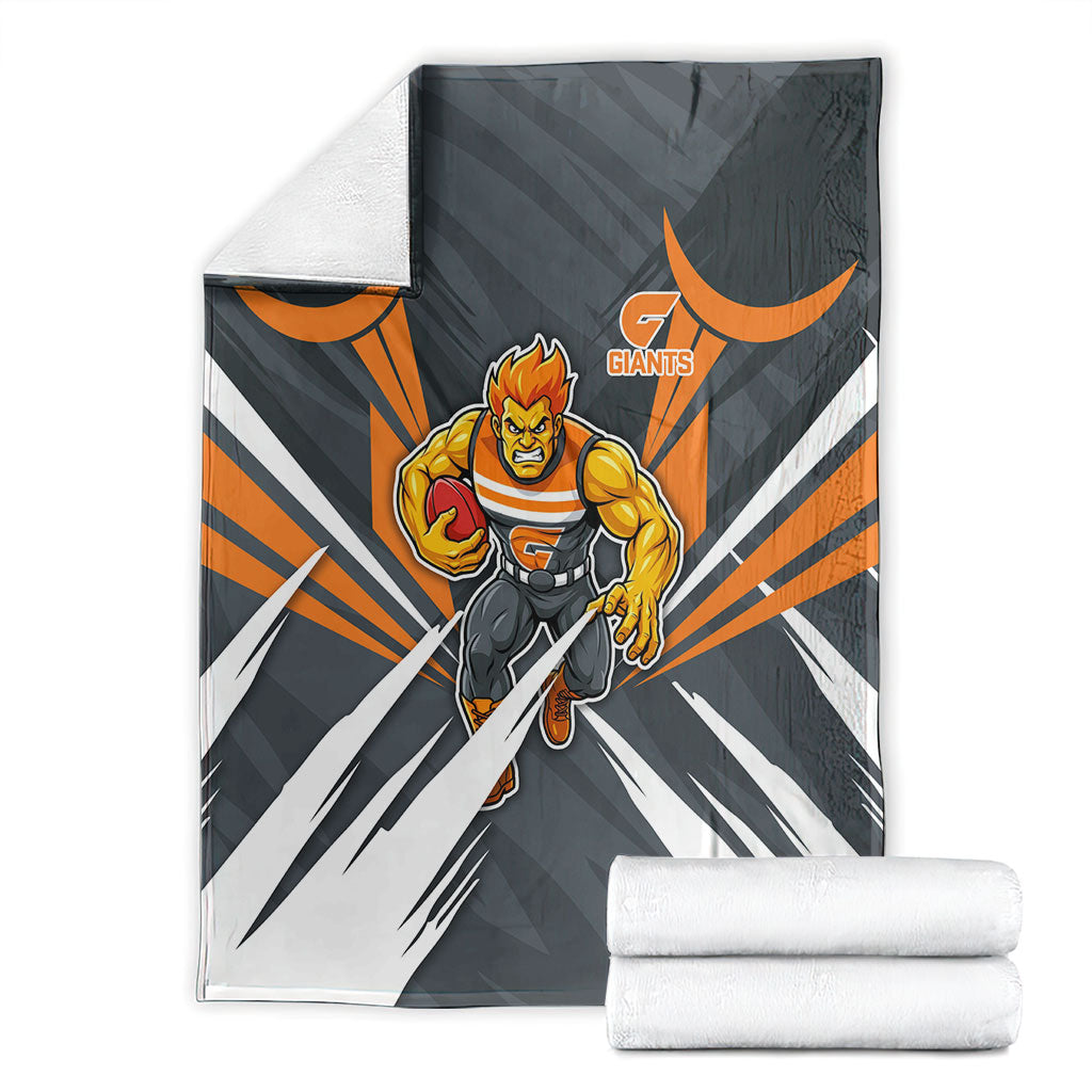 Greater Western Sydney Giants Australian Football Blanket Powerful Muscle Mascot With Geometric Sunburst Motion Art