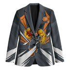 Greater Western Sydney Giants Australian Football Blazer Powerful Muscle Mascot With Geometric Sunburst Motion Art