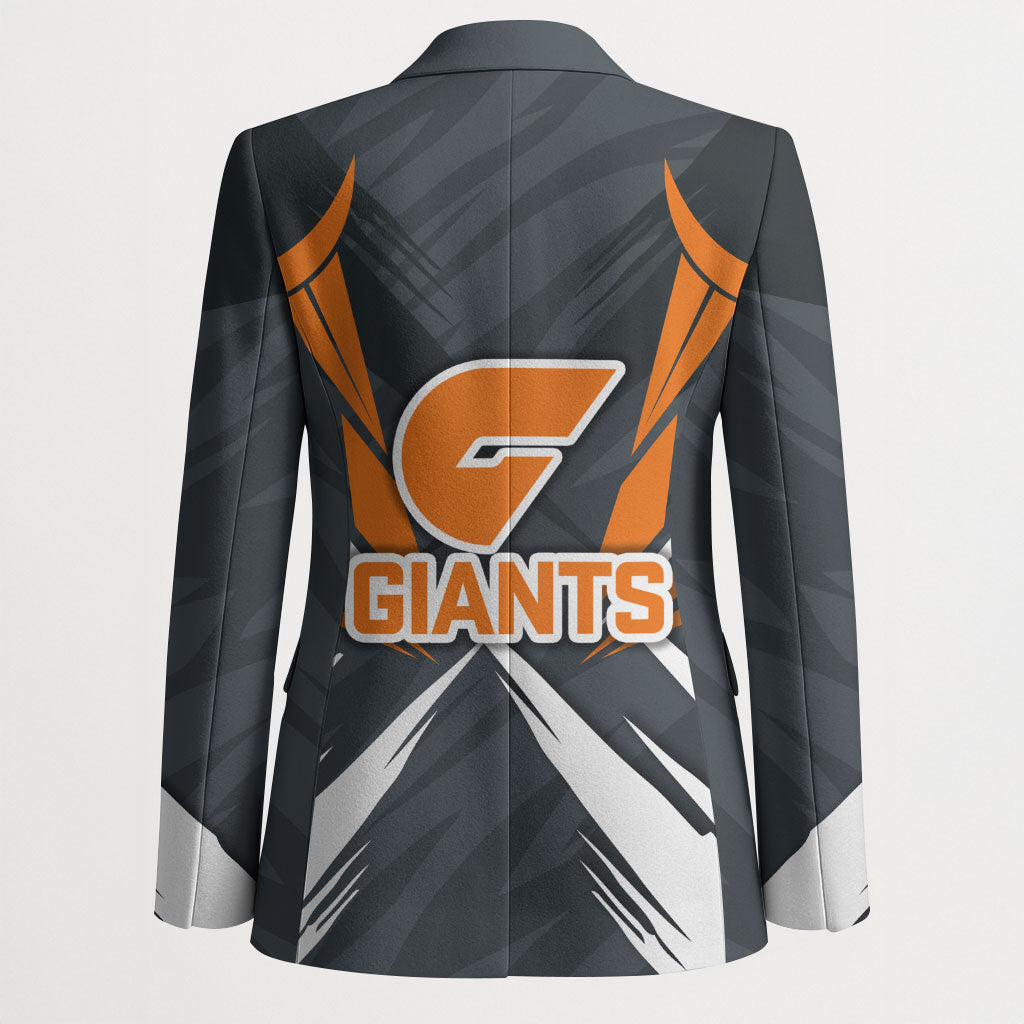 Greater Western Sydney Giants Australian Football Blazer Powerful Muscle Mascot With Geometric Sunburst Motion Art