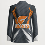 Greater Western Sydney Giants Australian Football Blazer Powerful Muscle Mascot With Geometric Sunburst Motion Art