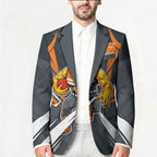 Greater Western Sydney Giants Australian Football Blazer Powerful Muscle Mascot With Geometric Sunburst Motion Art
