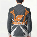 Greater Western Sydney Giants Australian Football Blazer Powerful Muscle Mascot With Geometric Sunburst Motion Art