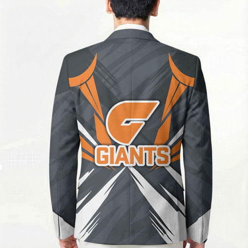 Greater Western Sydney Giants Australian Football Blazer Powerful Muscle Mascot With Geometric Sunburst Motion Art