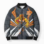 Greater Western Sydney Giants Australian Football Bomber Puffer Jacket Powerful Muscle Mascot With Geometric Sunburst Motion Art
