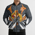 Greater Western Sydney Giants Australian Football Bomber Puffer Jacket Powerful Muscle Mascot With Geometric Sunburst Motion Art