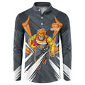 Greater Western Sydney Giants Australian Football Button Sweatshirt Powerful Muscle Mascot With Geometric Sunburst Motion Art