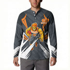 Greater Western Sydney Giants Australian Football Button Sweatshirt Powerful Muscle Mascot With Geometric Sunburst Motion Art