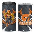 Greater Western Sydney Giants Australian Football 4 in 1 Can Cooler Tumbler Powerful Muscle Mascot With Geometric Sunburst Motion Art