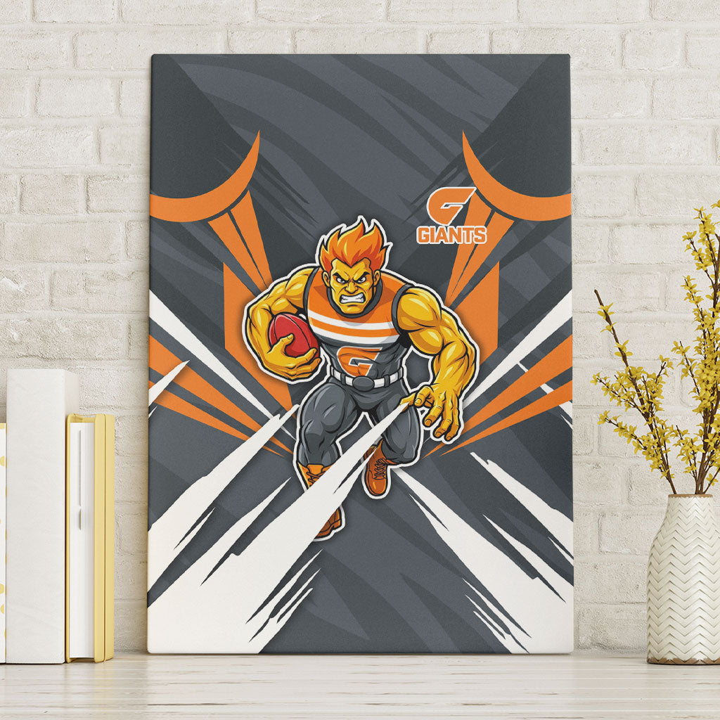 Greater Western Sydney Giants Australian Football Canvas Wall Art Powerful Muscle Mascot With Geometric Sunburst Motion Art