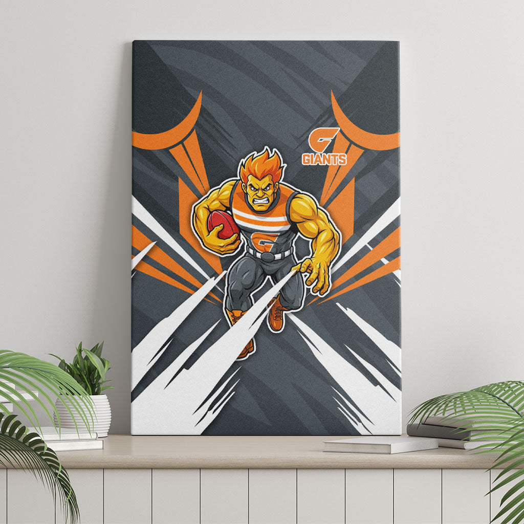 Greater Western Sydney Giants Australian Football Canvas Wall Art Powerful Muscle Mascot With Geometric Sunburst Motion Art