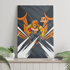 Greater Western Sydney Giants Australian Football Canvas Wall Art Powerful Muscle Mascot With Geometric Sunburst Motion Art