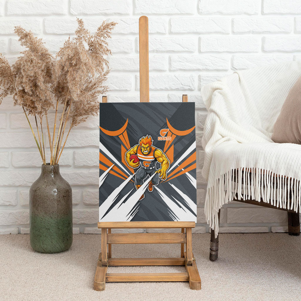 Greater Western Sydney Giants Australian Football Canvas Wall Art Powerful Muscle Mascot With Geometric Sunburst Motion Art