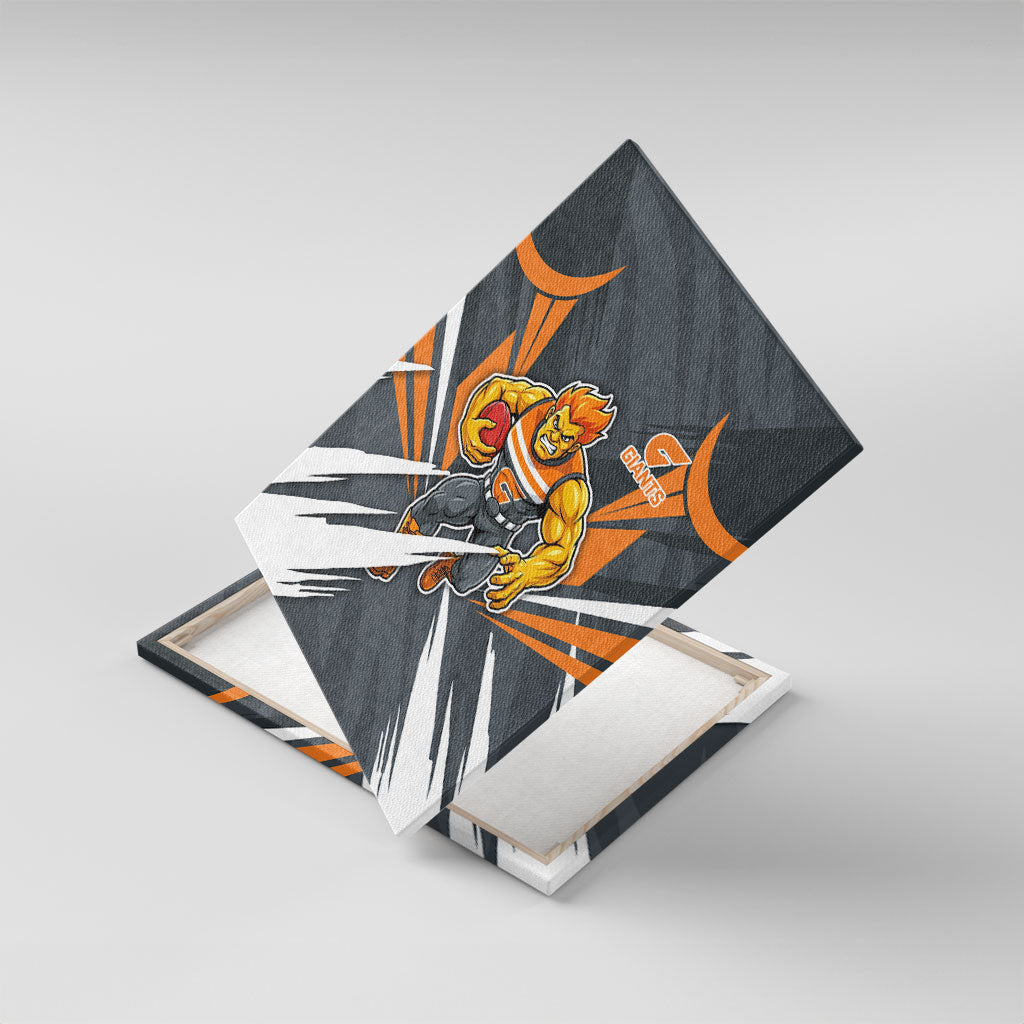 Greater Western Sydney Giants Australian Football Canvas Wall Art Powerful Muscle Mascot With Geometric Sunburst Motion Art