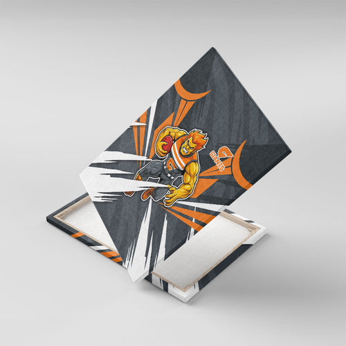 Greater Western Sydney Giants Australian Football Canvas Wall Art Powerful Muscle Mascot With Geometric Sunburst Motion Art