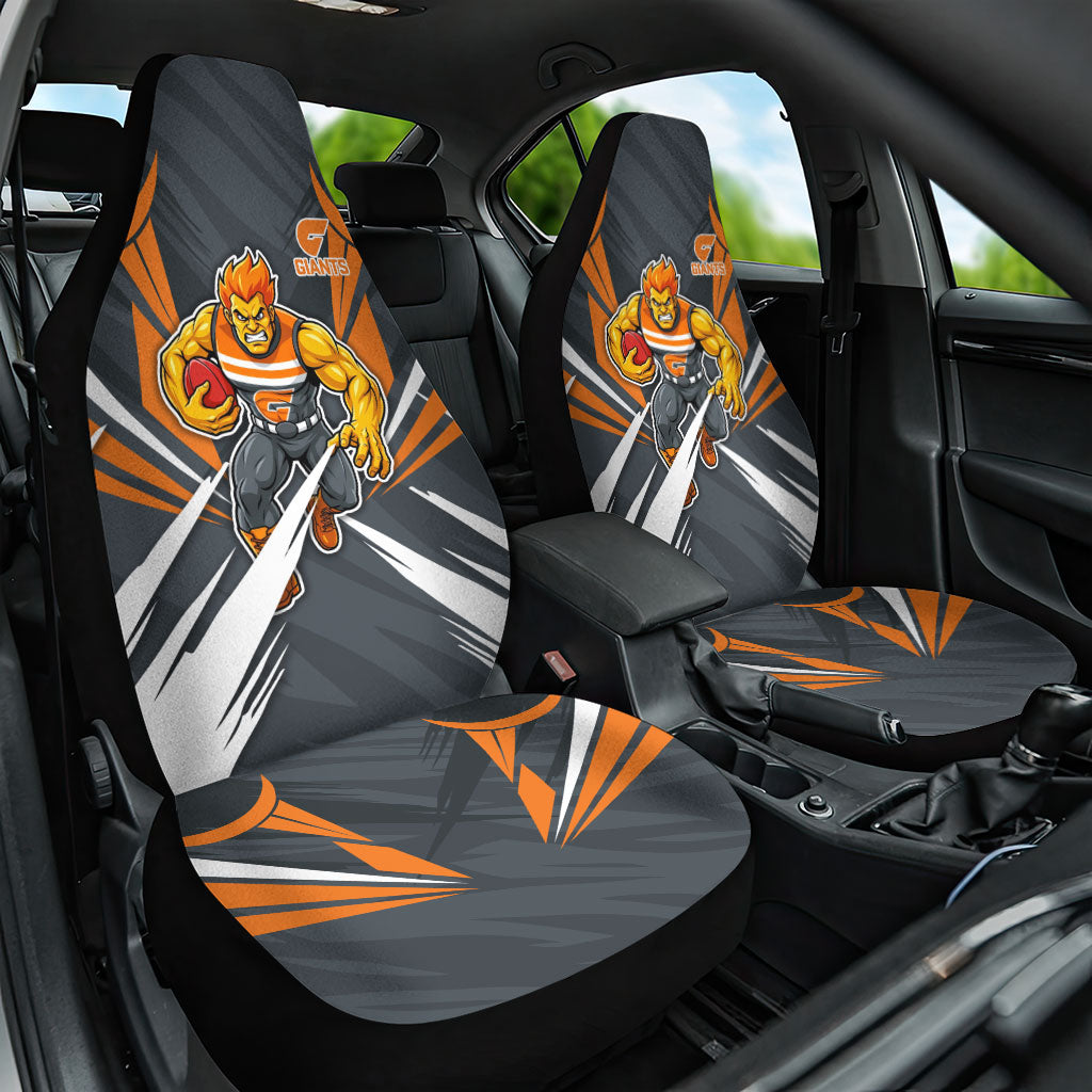 Greater Western Sydney Giants Australian Football Car Seat Cover Powerful Muscle Mascot With Geometric Sunburst Motion Art