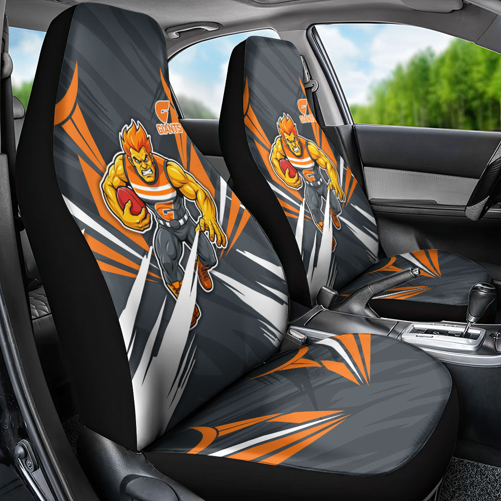 Greater Western Sydney Giants Australian Football Car Seat Cover Powerful Muscle Mascot With Geometric Sunburst Motion Art