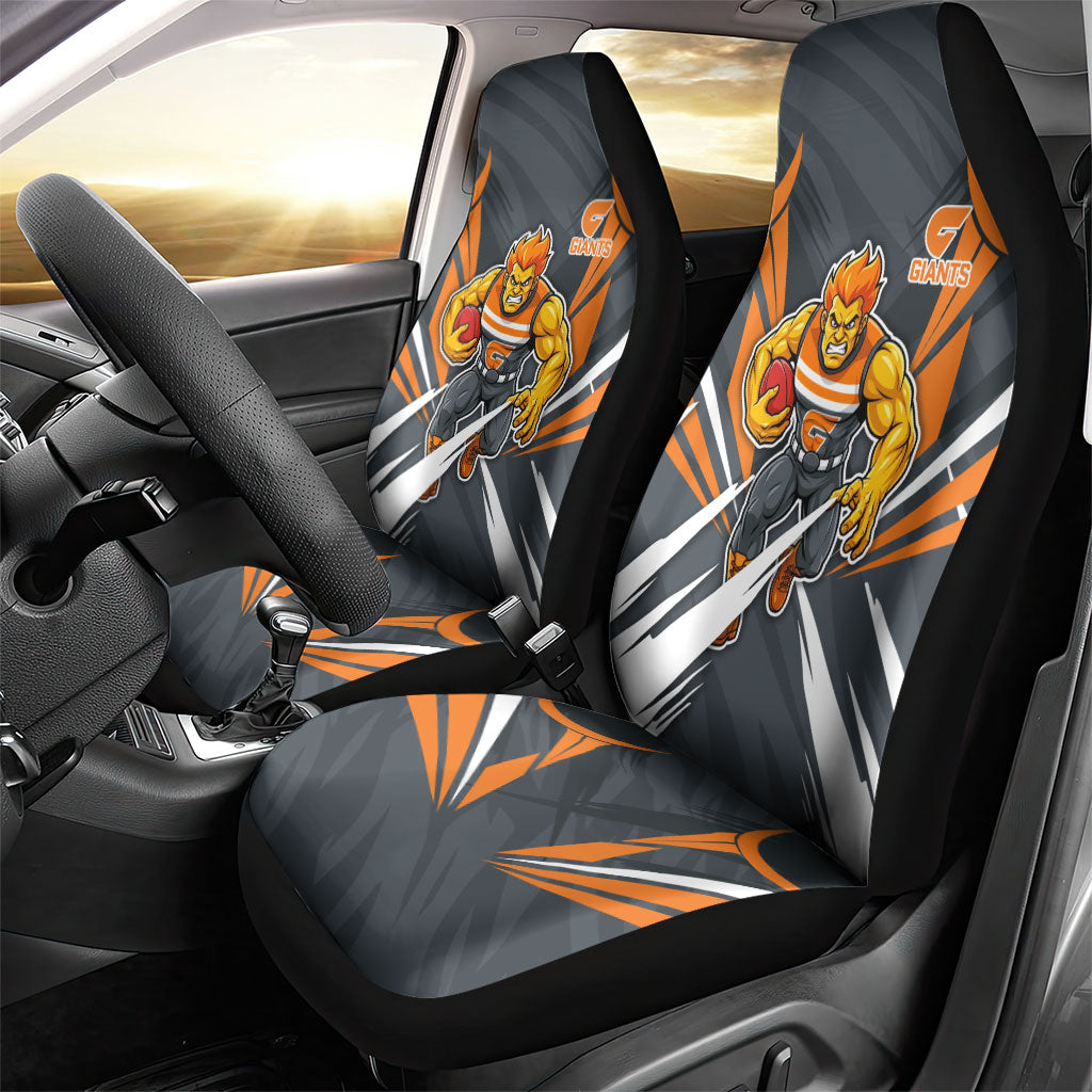 Greater Western Sydney Giants Australian Football Car Seat Cover Powerful Muscle Mascot With Geometric Sunburst Motion Art