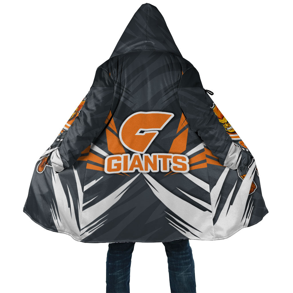 Greater Western Sydney Giants Australian Football Cloak Powerful Muscle Mascot With Geometric Sunburst Motion Art