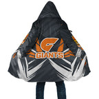 Greater Western Sydney Giants Australian Football Cloak Powerful Muscle Mascot With Geometric Sunburst Motion Art