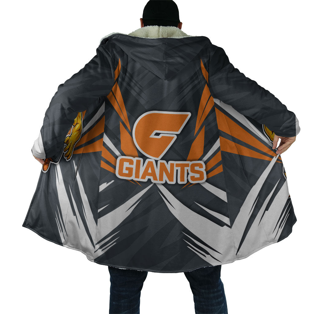 Greater Western Sydney Giants Australian Football Cloak Powerful Muscle Mascot With Geometric Sunburst Motion Art