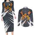 Greater Western Sydney Giants Australian Football Couples Matching Long Sleeve Bodycon Dress and Long Sleeve Button Shirt Powerful Muscle Mascot With Geometric Sunburst Motion Art