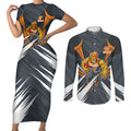 Greater Western Sydney Giants Australian Football Couples Matching Short Sleeve Bodycon Dress and Long Sleeve Button Shirt Powerful Muscle Mascot With Geometric Sunburst Motion Art