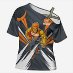 Greater Western Sydney Giants Australian Football Cross Shoulder Shirt Powerful Muscle Mascot With Geometric Sunburst Motion Art