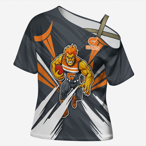 Greater Western Sydney Giants Australian Football Cross Shoulder Shirt Powerful Muscle Mascot With Geometric Sunburst Motion Art
